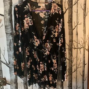 Black romper with pink floral print